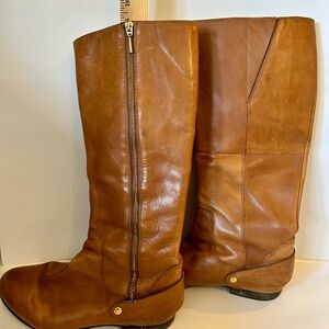 Clarks Tall Leather Riding Boots in Cognac Brown